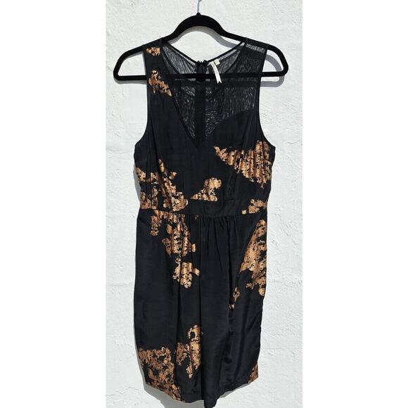 Petticoat Alley Women Dress Medium Black Mesh Silk Gold Metallic Sleeveless Mini - Picture 1 of 11